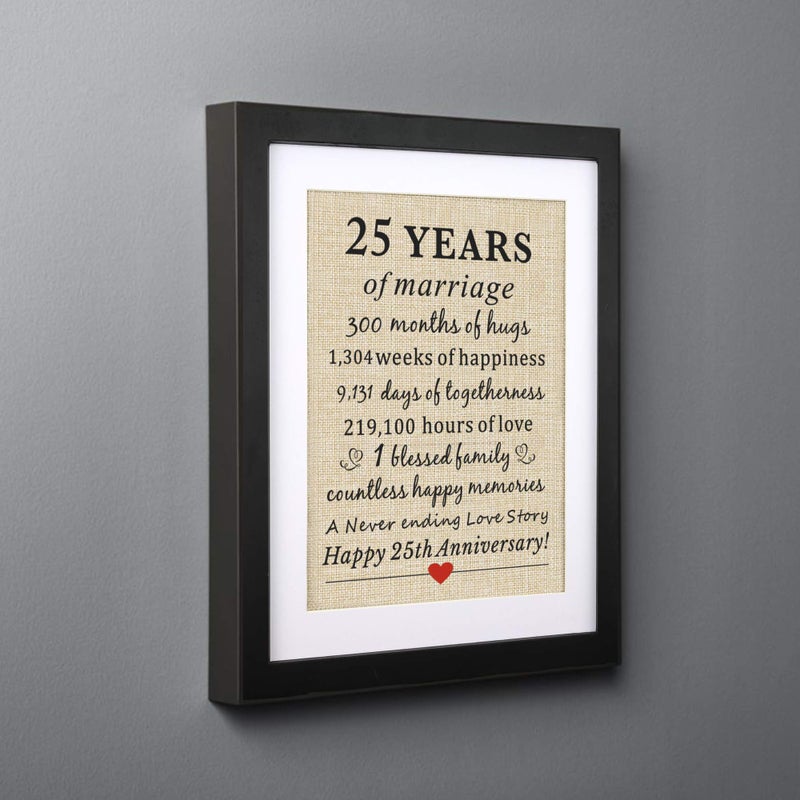 Corfara Framed 25th Wedding Anniversary Burlap Gift, 11" W x 13" H, Happy 25th Anniversary Decorations for Parents - Image 3